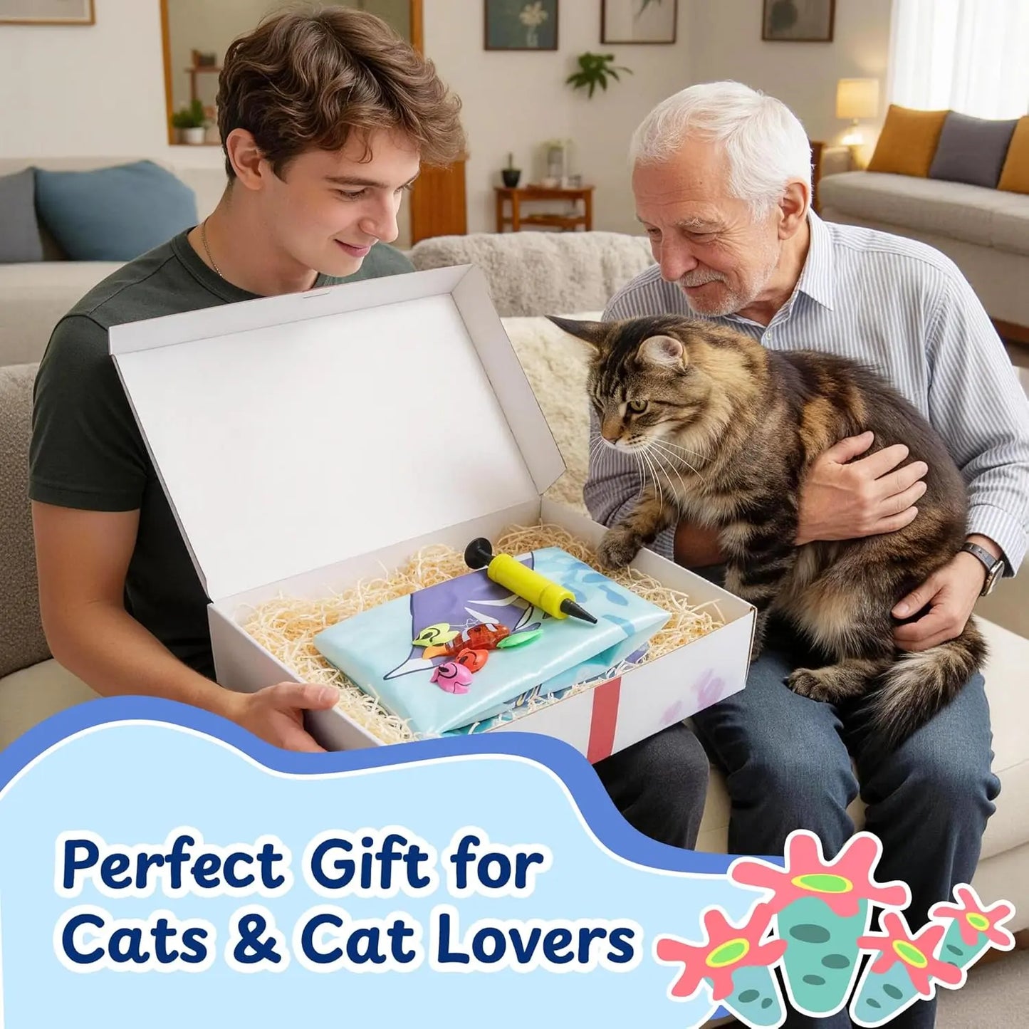PURETOY Cat Enrichment Water Mat with Glowing Fish, TPU Thickened Leak-Proof Sensory Toy with Air Pump, Hot & Cold Cooling Pad for Indoor Cats